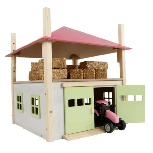 Outback Toys Wooden Barns & Large Accessories<1/32 PINK Wooden Hay Barn with Loft and Adjustable Roof by Kids Globe