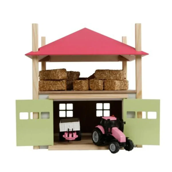 Outback Toys Wooden Barns & Large Accessories<1/32 PINK Wooden Hay Barn with Loft and Adjustable Roof by Kids Globe