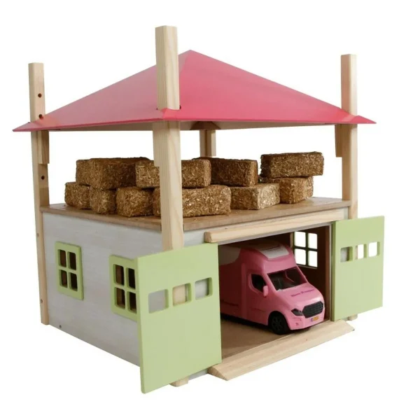 Outback Toys Wooden Barns & Large Accessories<1/32 PINK Wooden Hay Barn with Loft and Adjustable Roof by Kids Globe