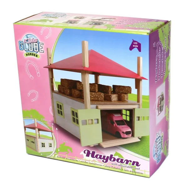 Outback Toys Wooden Barns & Large Accessories<1/32 PINK Wooden Hay Barn with Loft and Adjustable Roof by Kids Globe