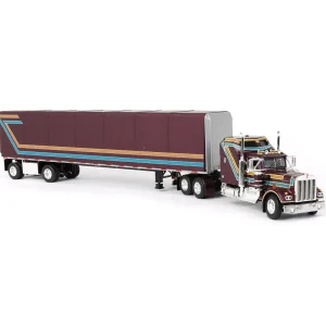 Manufacturer_DCP by First Gear Box Trucks & Trailers<1/64 Plum Kenworth W900A with Aerodyne Sleeper & 53ft Utility Roll Tarp Trailer, DCP by First Gear