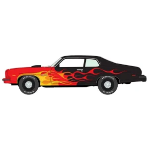 Manufacturer_Johnny Lightning Cars & Suvs<1/64 1974 Pontiac GTO, Black with Red Orange & Yellow Flames, Johnny Lightning