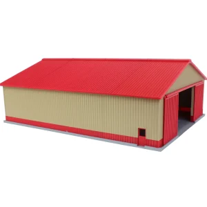 Outback Toys 3D Print & Small Accessories<1/64 "The Professional" Tan/Red 60ft x 80ft Machine & Farm Shed w/ Sliding Doors, 3D Printed