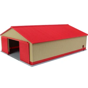 Outback Toys 3D Print & Small Accessories<1/64 "The Professional" Tan/Red 60ft x 80ft Machine & Farm Shed w/ Sliding Doors, 3D Printed
