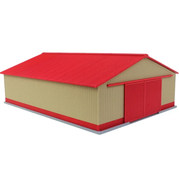 Outback Toys 3D Print & Small Accessories<1/64 "The Professional" Tan/Red 60ft x 80ft Machine & Farm Shed w/ Sliding Doors, 3D Printed