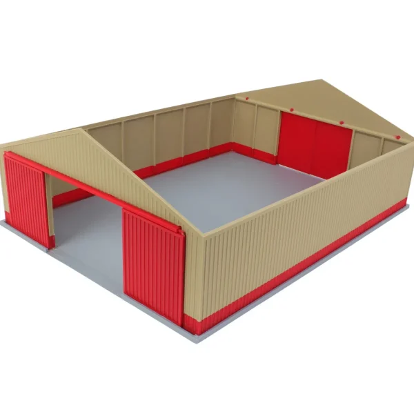 Outback Toys 3D Print & Small Accessories<1/64 "The Professional" Tan/Red 60ft x 80ft Machine & Farm Shed w/ Sliding Doors, 3D Printed