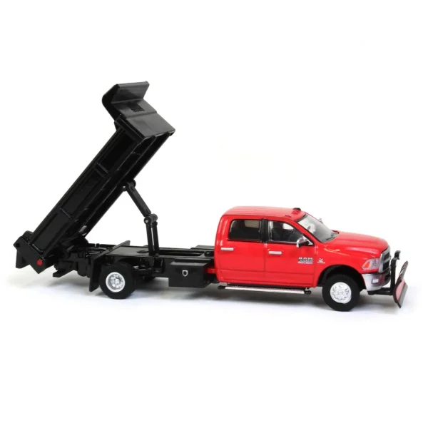 Manufacturer_Greenlight Collectibles Dump Trucks<1/64 2018 Ram 3500 Dually, Red with Black Dump Bed & Plow, Outback Toys Exclusive