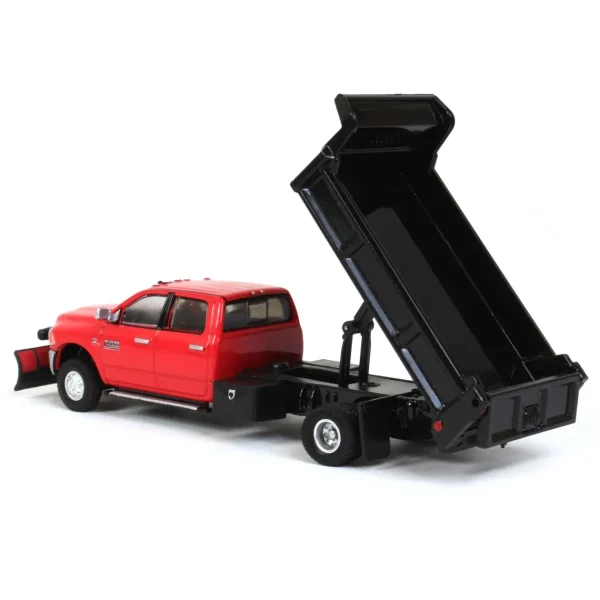 Manufacturer_Greenlight Collectibles Dump Trucks<1/64 2018 Ram 3500 Dually, Red with Black Dump Bed & Plow, Outback Toys Exclusive