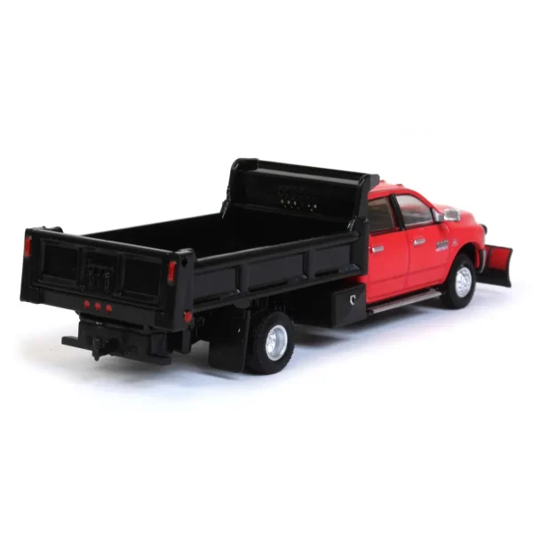 Manufacturer_Greenlight Collectibles Dump Trucks<1/64 2018 Ram 3500 Dually, Red with Black Dump Bed & Plow, Outback Toys Exclusive