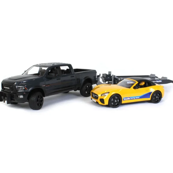 Manufacturer_Bruder Toys Pickup Trucks<1/16 RAM 2500 Pickup with Yellow Racing Team Roadster by Bruder