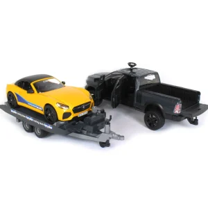 Manufacturer_Bruder Toys Pickup Trucks<1/16 RAM 2500 Pickup with Yellow Racing Team Roadster by Bruder
