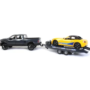 Manufacturer_Bruder Toys Pickup Trucks<1/16 RAM 2500 Pickup with Yellow Racing Team Roadster by Bruder