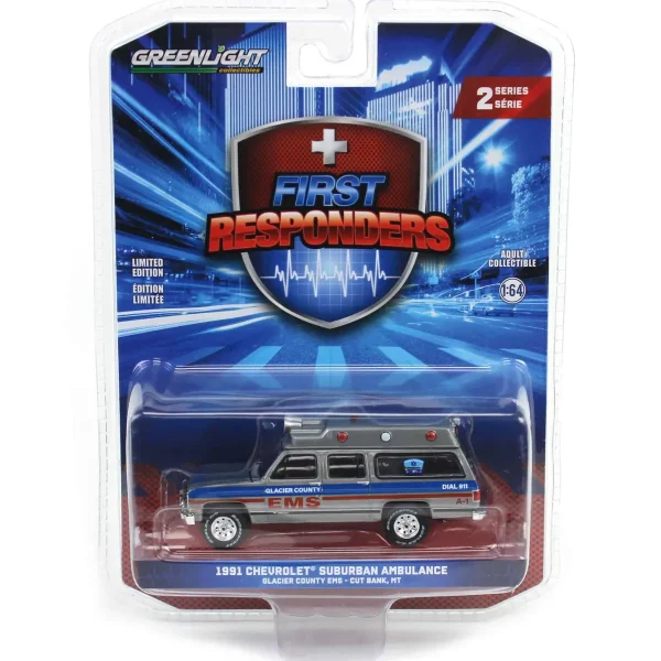 Manufacturer_Greenlight Collectibles Cars & Suvs | Emergency Vehicles<Raw Chase Unit ~ 1/64 1991 Chevrolet Suburban Ambulance, Glacier County EMS, First Responders Series 2