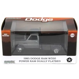 Manufacturer_Greenlight Collectibles Lowboys & Flatbeds | Pickup Trucks<Raw Chase Unit ~ 1/64 1985 Dodge Ram W350 Dually Flatbed Pickup Truck, Red with Black Flatbed, Diecast Direct Exclusive