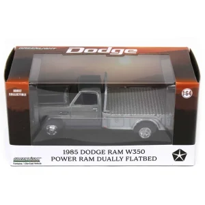 Manufacturer_Greenlight Collectibles Lowboys & Flatbeds | Pickup Trucks<Raw Chase Unit ~ 1/64 1985 Dodge Ram W350 Dually Flatbed Pickup Truck, White with Silver Flatbed, Diecast Direct Exclusive
