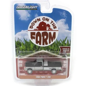 Manufacturer_Greenlight Collectibles Pickup Trucks<Raw Chase Unit ~ 1/64 1990 Ford F-250 with Tool Box, Raven Black & Medium Silver Metallic Combination Two-Tone, Down on the Farm Series 10