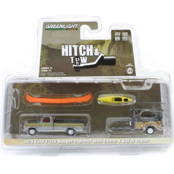 Manufacturer_Greenlight Collectibles Cars & Suvs | Pickup Trucks<Raw Chase Unit ~ 1/64 1978 Ford F-150 Ranger Explorer with Canoe Trailer & Canoe Rack, Hitch & Tow Series 31