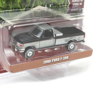 Manufacturer_Greenlight Collectibles Pickup Trucks<Raw Chase Unit ~ 1/64 1990 Ford F-250 with Tool Box, Raven Black & Medium Silver Metallic Combination Two-Tone, Down on the Farm Series 10