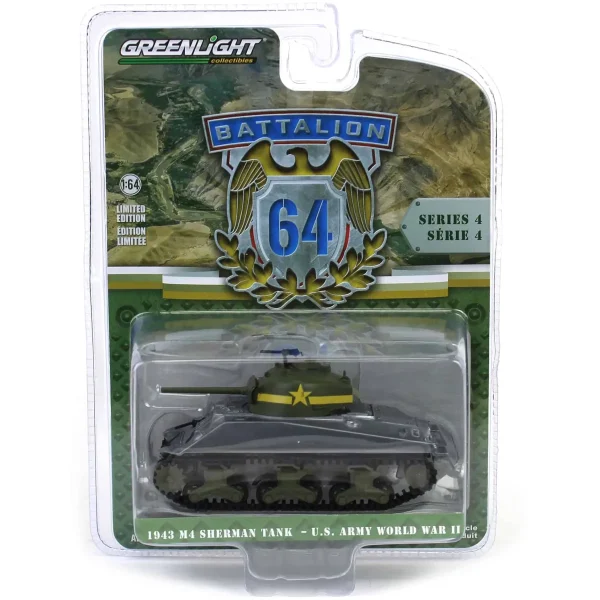 Manufacturer_Greenlight Collectibles Cars & Suvs<Raw Chase Unit ~ 1/64 1943 M4 Sherman Tank US Army World War II, 13th Armored Regiment, Battalion 64 Series 4