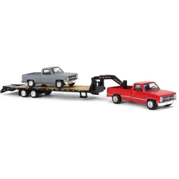 Manufacturer_Greenlight Collectibles Lowboys & Flatbeds | Pickup Trucks<1/64 Red 1986 Chevy K-30 Longbed with Gooseneck & Project Truck, Greenlight Exclusive