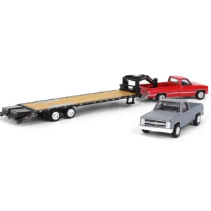 Manufacturer_Greenlight Collectibles Lowboys & Flatbeds | Pickup Trucks<1/64 Red 1986 Chevy K-30 Longbed with Gooseneck & Project Truck, Greenlight Exclusive