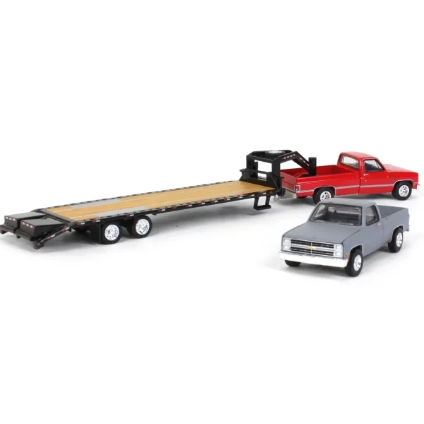 Manufacturer_Greenlight Collectibles Lowboys & Flatbeds | Pickup Trucks<1/64 Red 1986 Chevy K-30 Longbed with Gooseneck & Project Truck, Greenlight Exclusive