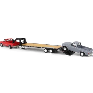 Manufacturer_Greenlight Collectibles Lowboys & Flatbeds | Pickup Trucks<1/64 Red 1986 Chevy K-30 Longbed with Gooseneck & Project Truck, Greenlight Exclusive