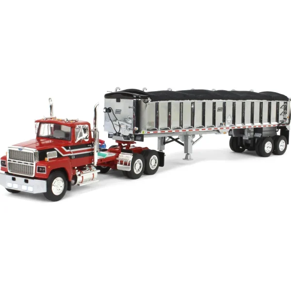 Manufacturer_DCP by First Gear Dump Trucks<1/64 Red & Black Ford LTL 9000 Day Cab w/ East End Dump Trailer, DCP by First Gear