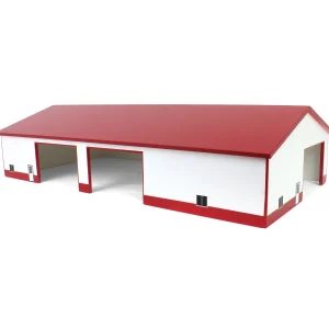 Outback Toys Wooden Barns & Large Accessories<1/64 Red & White 60ft x 120ft Wooden Implement Shed with Double Side Doors