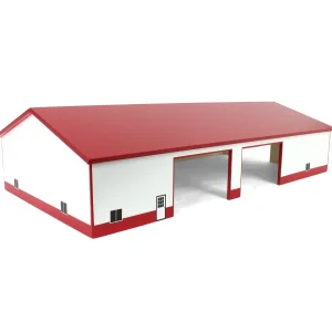 Outback Toys Wooden Barns & Large Accessories<1/64 Red & White 60ft x 120ft Wooden Implement Shed with Double Side Doors