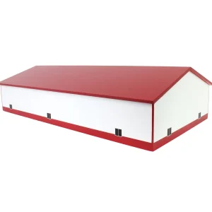 Outback Toys Wooden Barns & Large Accessories<1/64 Red & White 60ft x 120ft Wooden Implement Shed with Double Side Doors