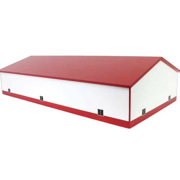 Outback Toys Wooden Barns & Large Accessories<1/64 Red & White 60ft x 120ft Wooden Implement Shed with Double Side Doors