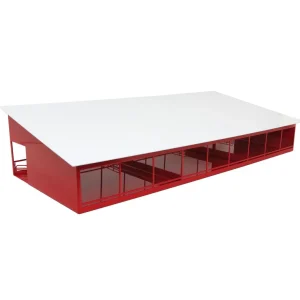 Manufacturer_Standi Toys Standi Toys<1/64 Red & White Metal Monoslope Cattle Barn with Gates and Feed Trough