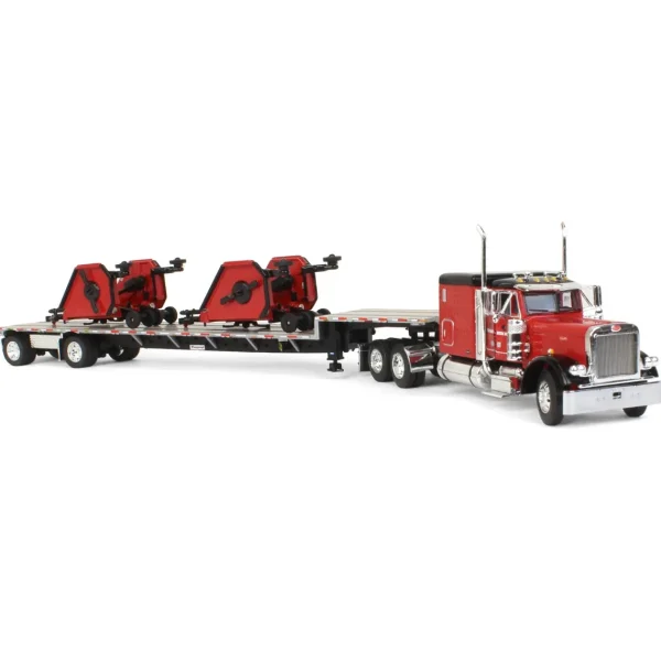 Manufacturer_DCP by First Gear Implements<1/64 Red Bush Hog Peterbilt 379 63" Flattop Sleeper w/ Transcraft Deck Trailer & 2 Bush Hog Wing Mowers