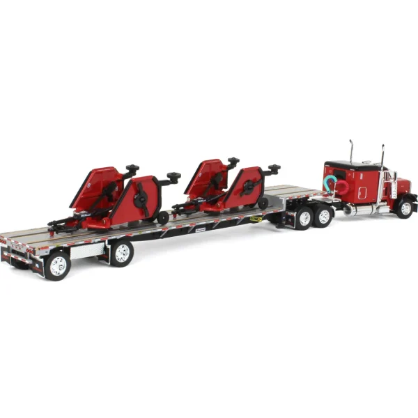 Manufacturer_DCP by First Gear Implements<1/64 Red Bush Hog Peterbilt 379 63" Flattop Sleeper w/ Transcraft Deck Trailer & 2 Bush Hog Wing Mowers