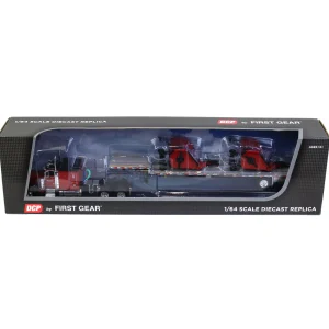 Manufacturer_DCP by First Gear Implements<1/64 Red Bush Hog Peterbilt 379 63" Flattop Sleeper w/ Transcraft Deck Trailer & 2 Bush Hog Wing Mowers