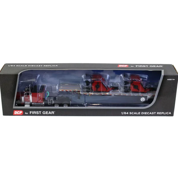 Manufacturer_DCP by First Gear Implements<1/64 Red Bush Hog Peterbilt 379 63" Flattop Sleeper w/ Transcraft Deck Trailer & 2 Bush Hog Wing Mowers