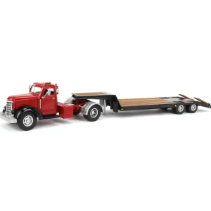 Manufacturer_SpecCast Lowboys & Flatbeds<1/50 Red International KB-8 with Tandem Axle Lowboy Trailer