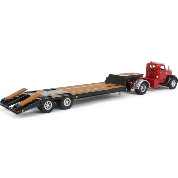 Manufacturer_SpecCast Lowboys & Flatbeds<1/50 Red International KB-8 with Tandem Axle Lowboy Trailer