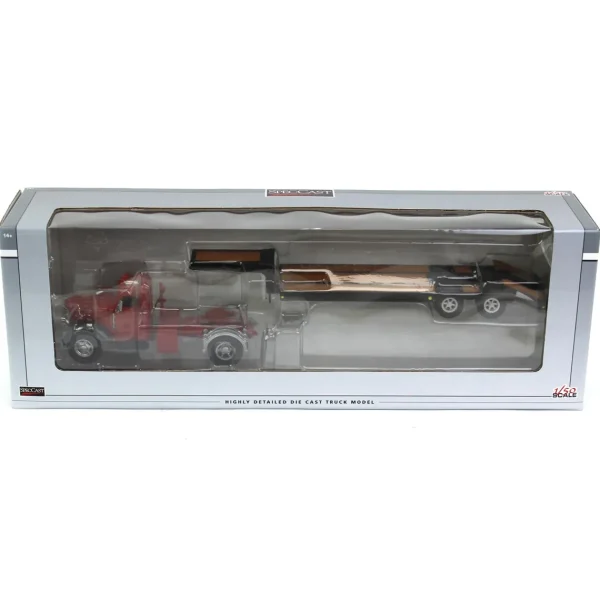 Manufacturer_SpecCast Lowboys & Flatbeds<1/50 Red International KB-8 with Tandem Axle Lowboy Trailer