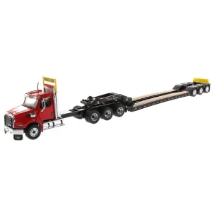 Manufacturer_Diecast Masters Lowboys & Flatbeds<1/50 Red Western Star 49X SB Tridem & XL 120 HDG Trailer w/ Single & Tandem Axle Boosters