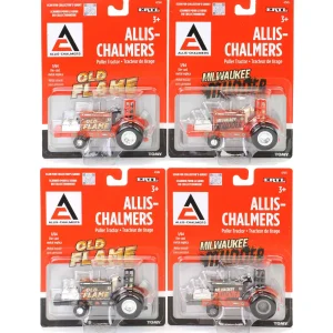 Manufacturer_ERTL Pulling Tractors<Set of 4 ~ 1/64 Allis Chalmers "Old Flame" & "Milwaukee Mudder" Pulling Tractors