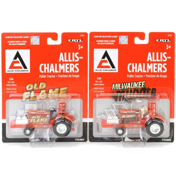 Manufacturer_ERTL Pulling Tractors<Set of 2 ~ 1/64 Allis Chalmers "Old Flame" & "Milwaukee Mudder" Pulling Tractors
