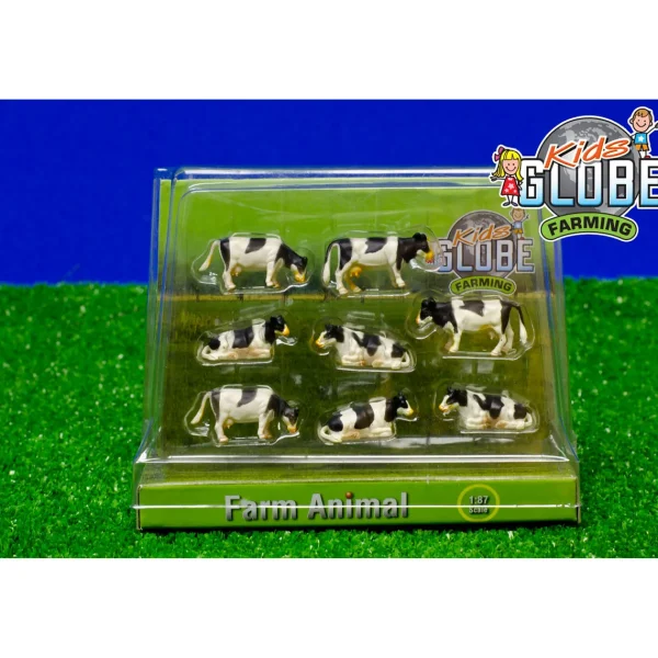 Outback Toys Play Animals & Accessories<1/87 Set of 8 Black & White Cows Laying and Standing by Kids Globe