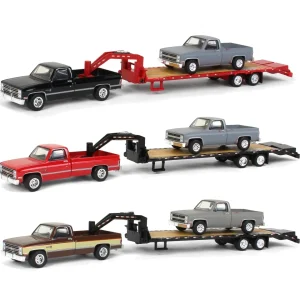 Outback Toys Pickup Trucks<Set of 3 Color Variations ~ 1/64 Chevy K-30 Longbed w/ Gooseneck & Project Truck, Greenlight Exclusive