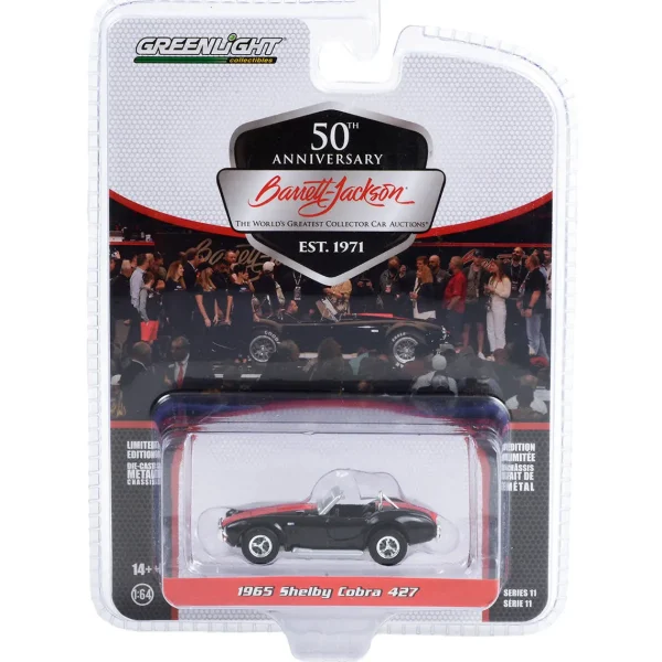 Manufacturer_Greenlight Collectibles Cars & Suvs<1/64 1965 Shelby Cobra 427, Black with Red Stripes, Barrett Jackson Scottsdale Series 11