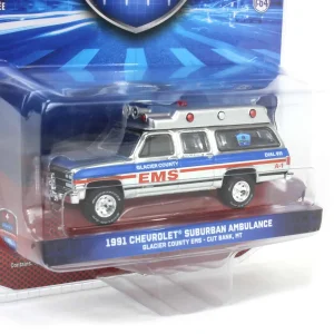 Manufacturer_Greenlight Collectibles Cars & Suvs | Emergency Vehicles<Silver Chrome Super Chase Unit ~ 1/64 1991 Chevrolet Suburban Ambulance, Glacier County EMS, First Responders Series 2