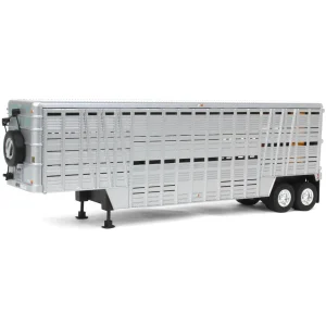 Manufacturer_Other Agricultural Trucks<1/64 Silver Wilson Tandem-Axle 40ft Vintage Livestock Trailer with Chrome Rims
