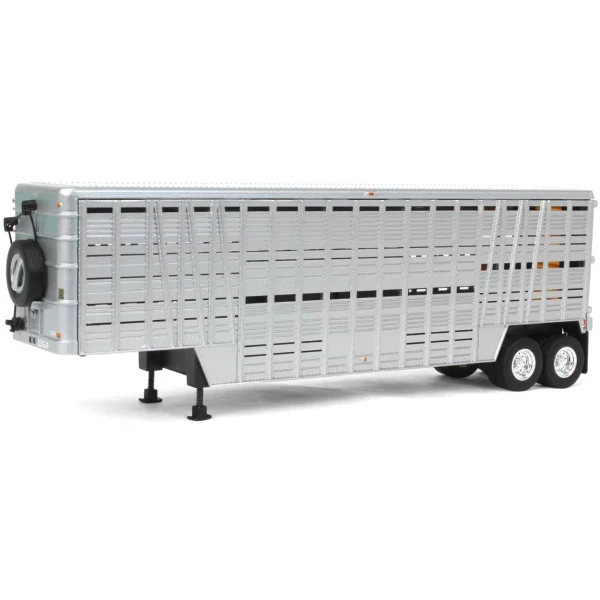 Manufacturer_Other Agricultural Trucks<1/64 Silver Wilson Tandem-Axle 40ft Vintage Livestock Trailer with Chrome Rims