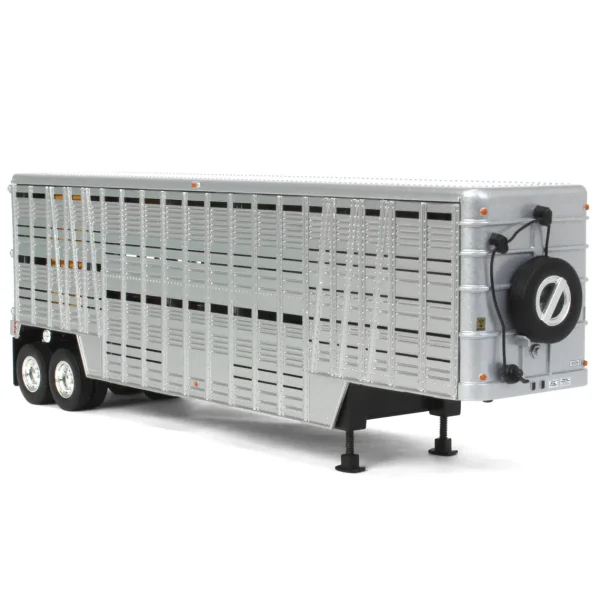 Manufacturer_Other Agricultural Trucks<1/64 Silver Wilson Tandem-Axle 40ft Vintage Livestock Trailer with Chrome Rims